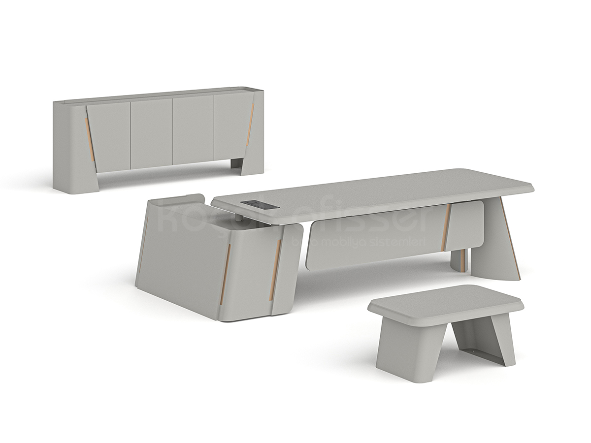 Over Masa Takımı - Buz Gri Over Etajerli Masa Takımı - Görsel 1